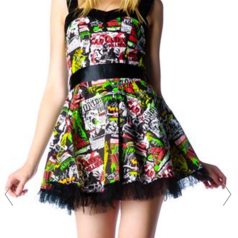 Hell Bunny Horror Movie Dress Small Missing Ribbon